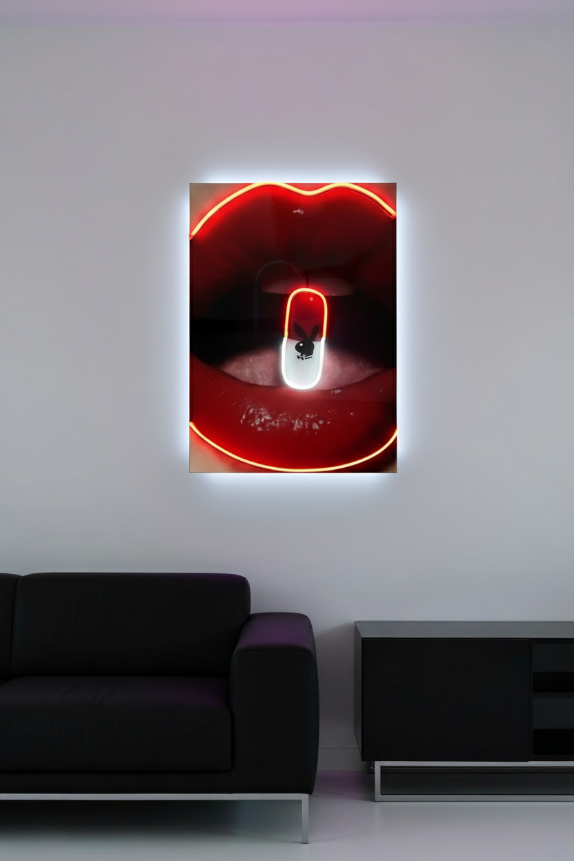 Neonowe usta z tabletką