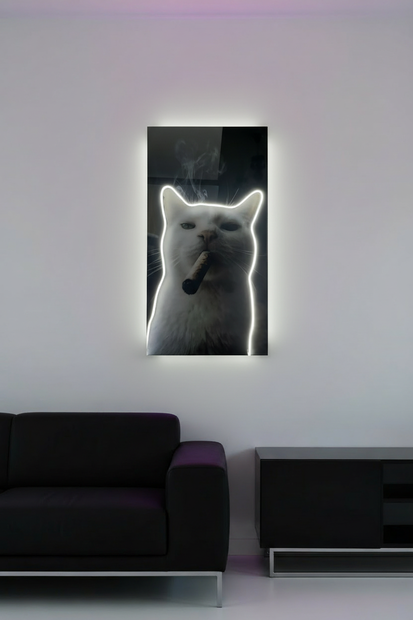 Neonowy kot z białą poświatą