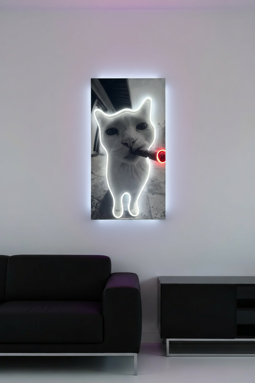 Neonowy kot z czerwonym akcentem